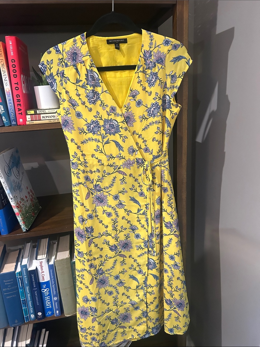 Banana Republic Yellow Floral Wrap Midi Dress